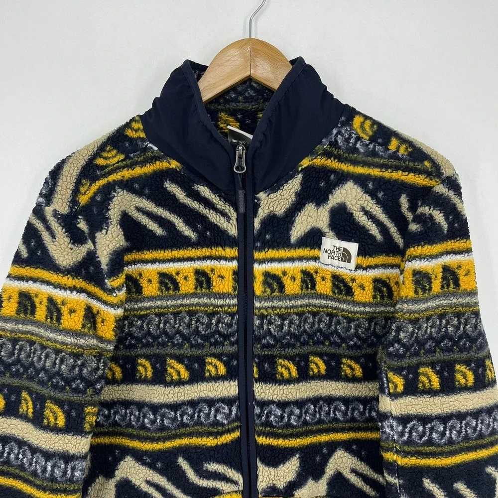 The North Face Mens Aztec Print Sherpa Fleece Full Zip Jacket Yellow M